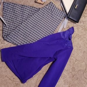 Talbots long summer print skirt, purple jacket